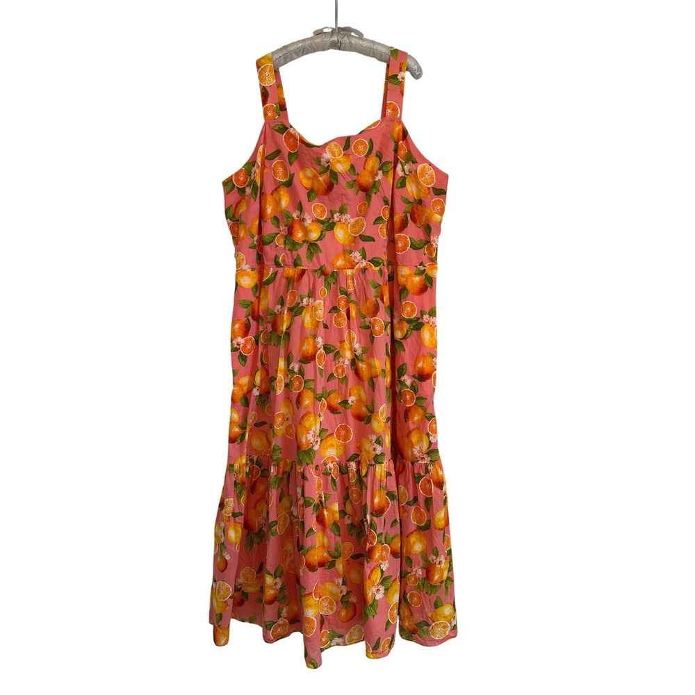 Talbots Plus 100% Cotton Tiered Maxi Dress Women Sz 3X/22W Lemons Oranges Cruise - Picture 2 of 9